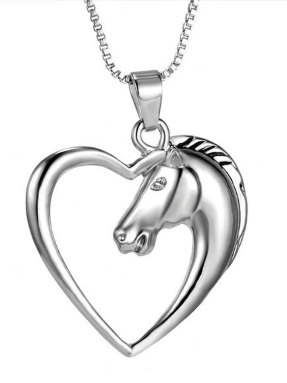 Heart Horse Pendant Necklace in Silver Like New.